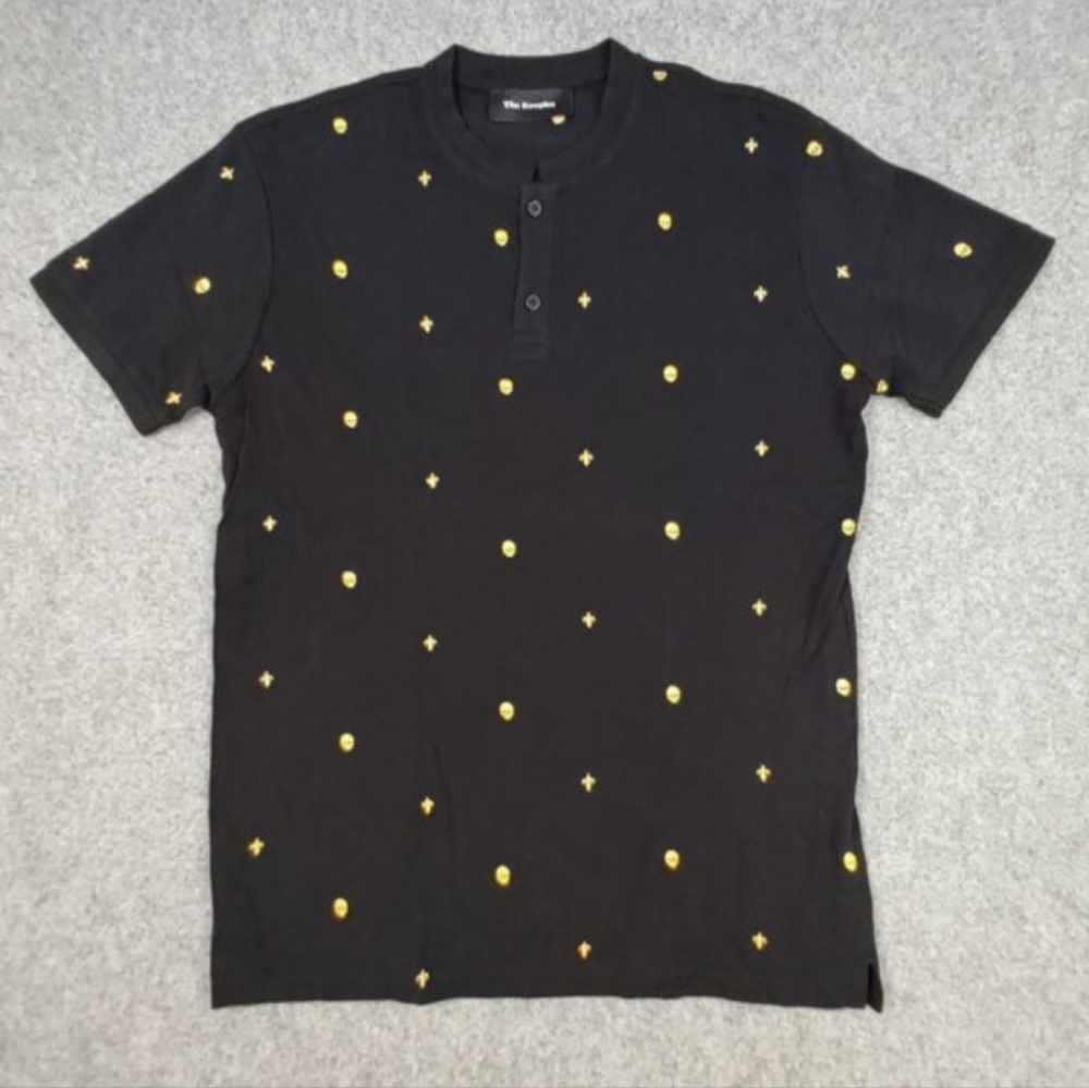 Kooples Shirt Mens Sz M Black/Gold Polo Skull Edgy Goth Grunge Glamor Dark NWOT